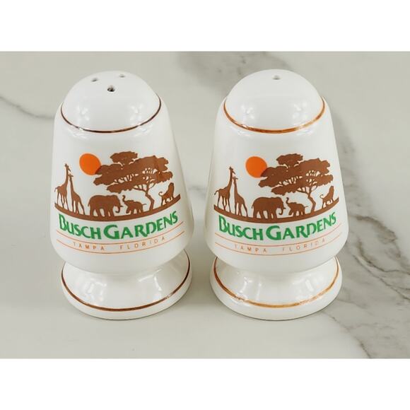 Busch Gardens Salt & Pepper Shakers Tampa Florida 3 1/4" Porcelain Souvenir 80's - Picture 1 of 12